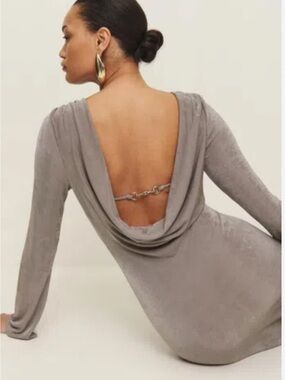 Reformation Taupe Draped-Back Maxi Dress